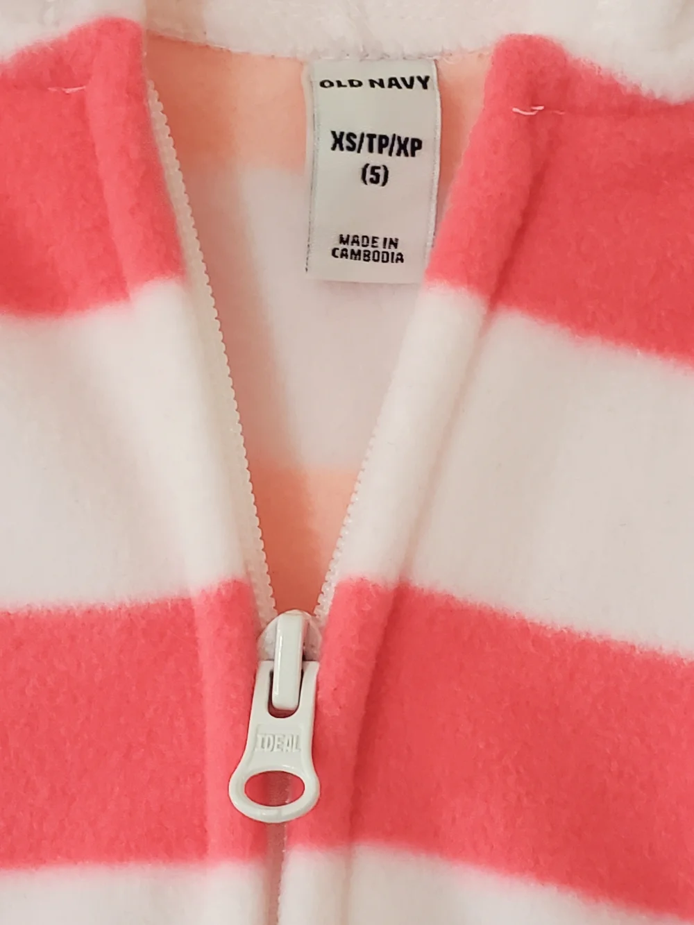 NWT Old Navy Melon, Peach, & White Striped Fleece Hooded Zip Jacket